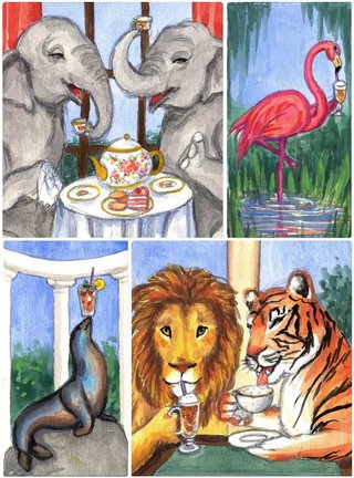 Zoo animals, coffee drinks